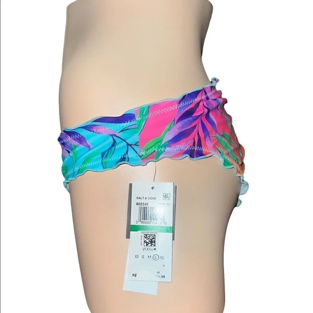 Salt + Cove Juniors' Tropical Punch Printed Ruffled Hipster Bikini Bottoms Large